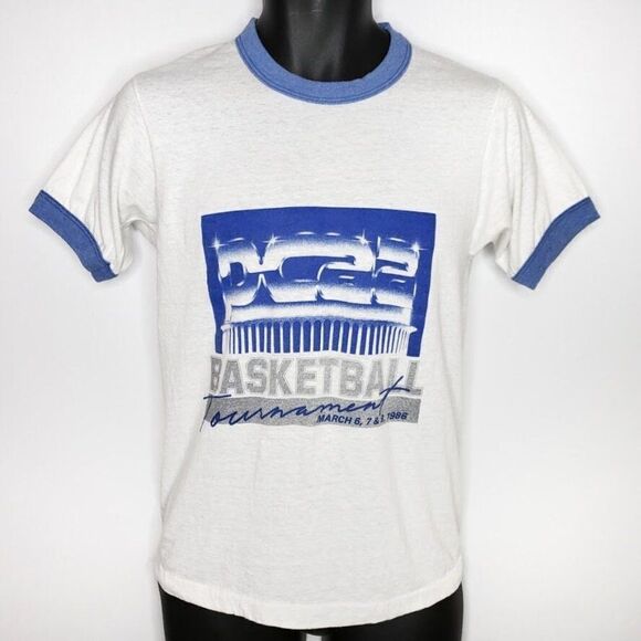 PC22 Basketball Tournament T Shirt Vintage 80s 1986 High School Ringer Tee - Picture 1 of 6